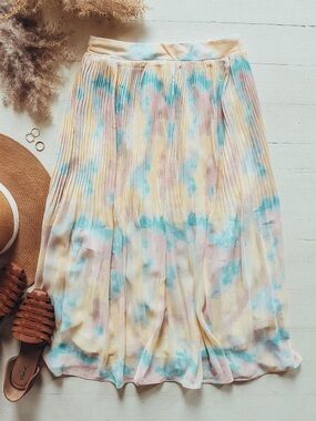 Pleated Pastel Tie-Dye Midi Skirt - Multicolor